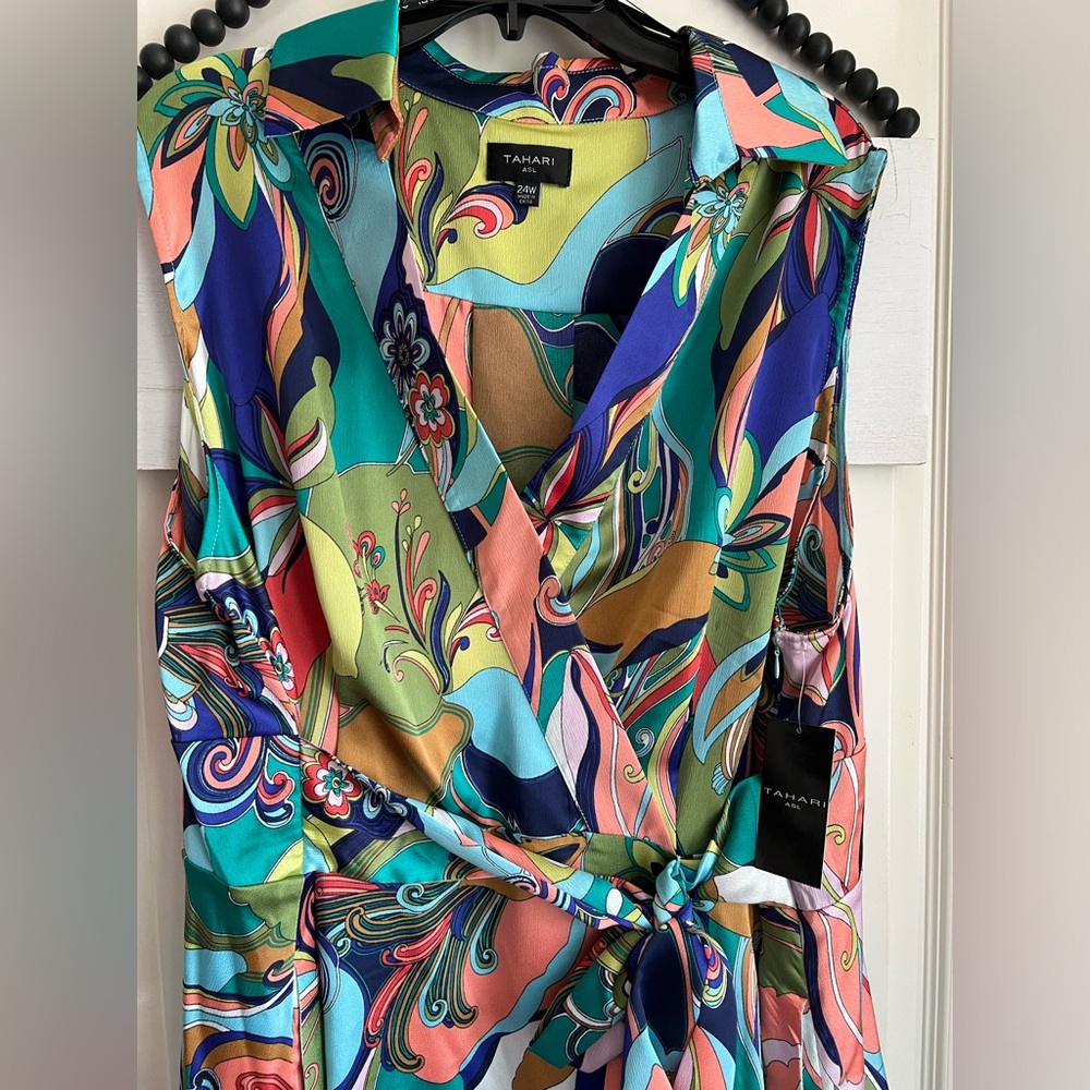 TAHARI ASL Plus Midi Belt Sleeveless Shirt Dress PUCCI Vibes 24 NWT 24W Abstract